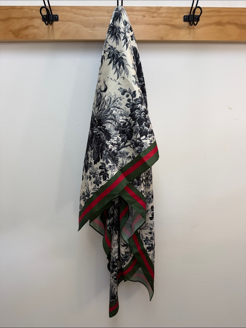 Tuckernuck Black & White Botanical Scarf with Green and Red Trim